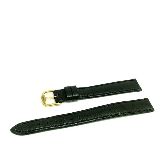 Tissot Watch Replacement Band Black Leather 12mm Lug Strap Gold Steel Buckle - Picture 5 of 6